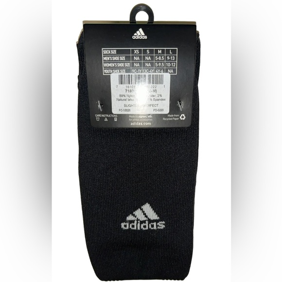 Adidas OTC Soccer Socks 2 Pair Men 5-8.5 Women 5-9.5 Yth 4Y-6 Black w White Logo - Picture 3 of 11